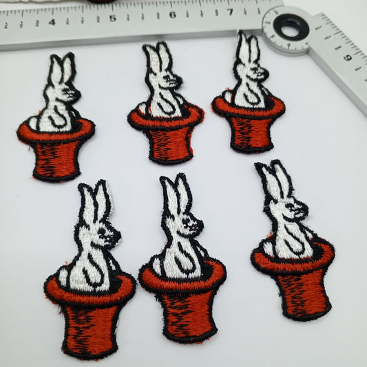 White bunny in red hat, magic appliqué, appliqué sew on Patches #450