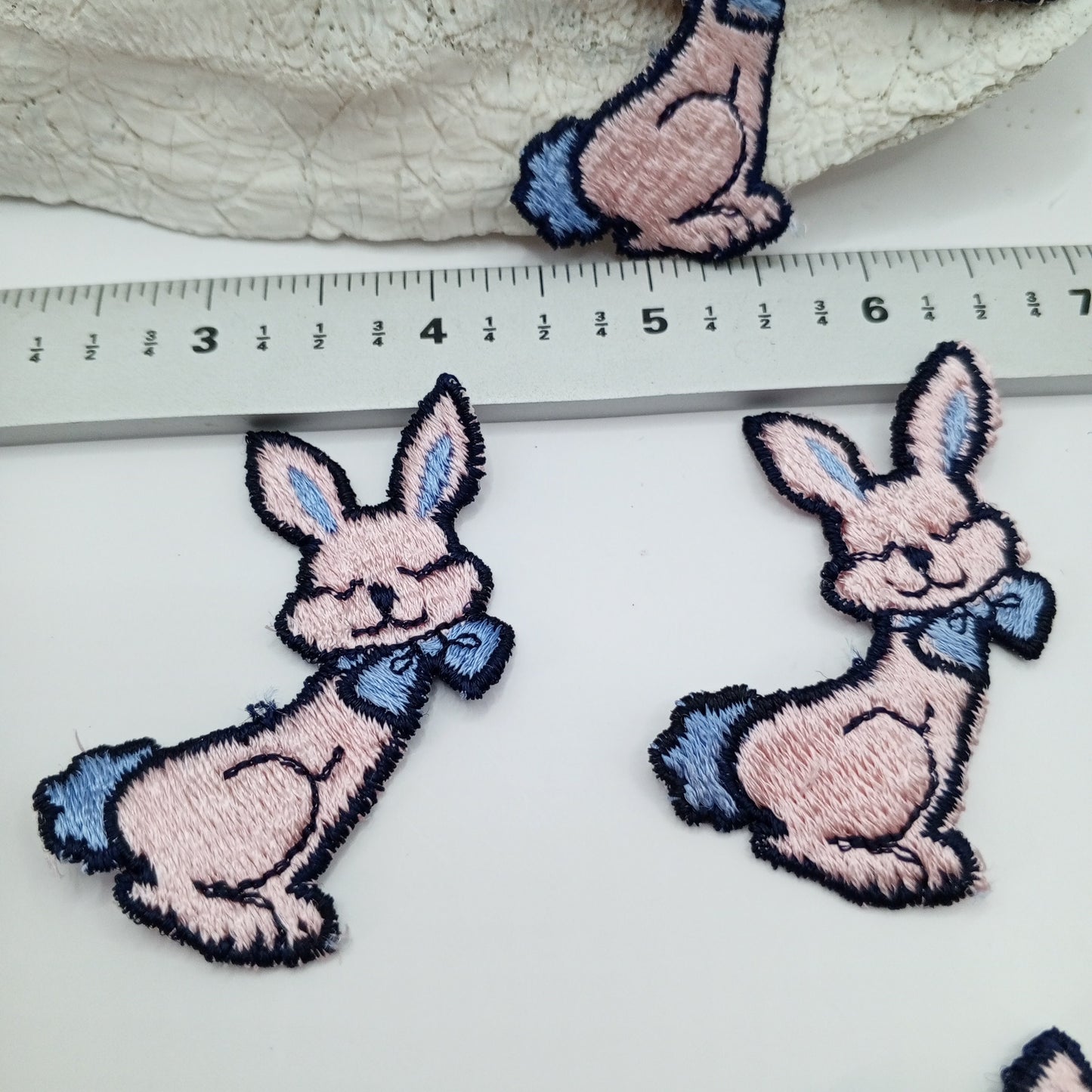 VINTAGE Pink Blue Rabbit with Bow sew on Patches Sweet Proud Bunny Appliques #449