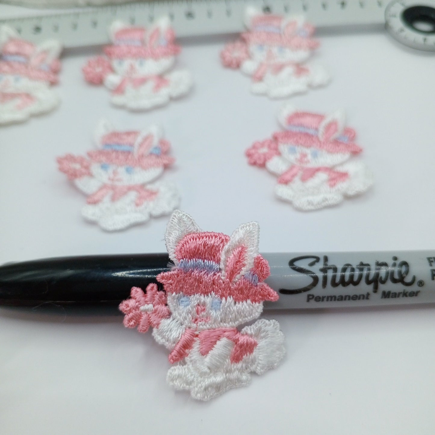 Baby blue pink Hat Easter bunny Patches sewing appliqué #448