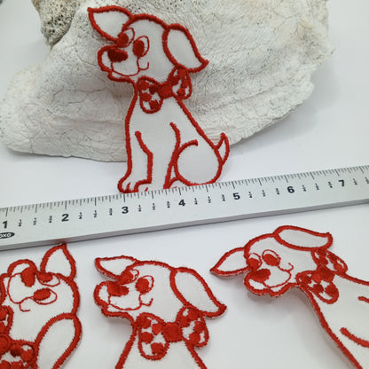 Red white dog iron on appliqué Patches #423