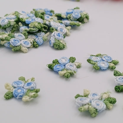 VINTAGE appliques cute white light blue flower embroidery Patches #311