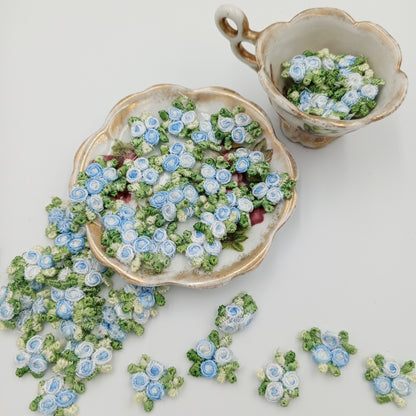 VINTAGE appliques cute white light blue flower embroidery Patches #311