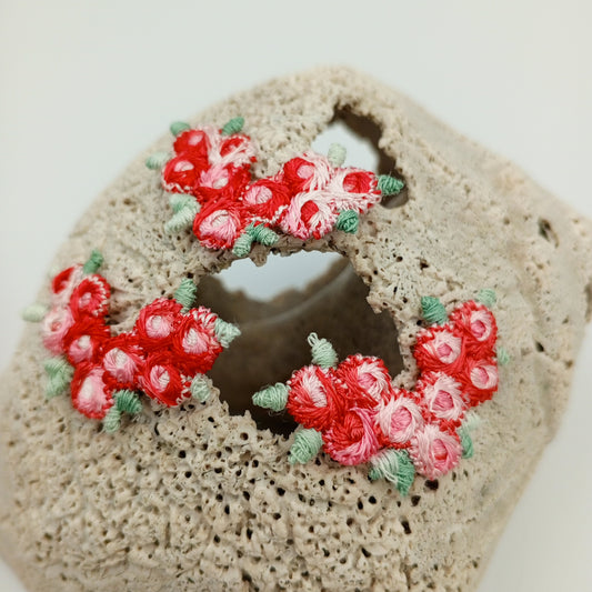 FLORAL VINTAGE appliques light green pink red flower Patches #303