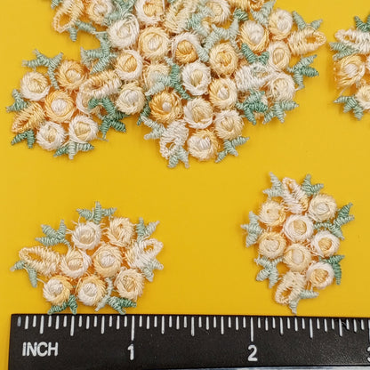FLORAL VINTAGE appliques white green yellow flower Patches #297
