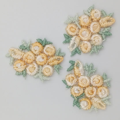 FLORAL VINTAGE appliques white green yellow flower Patches #297