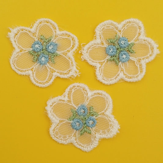 FLORAL VINTAGE appliques green blue white sheer flower Patches #278