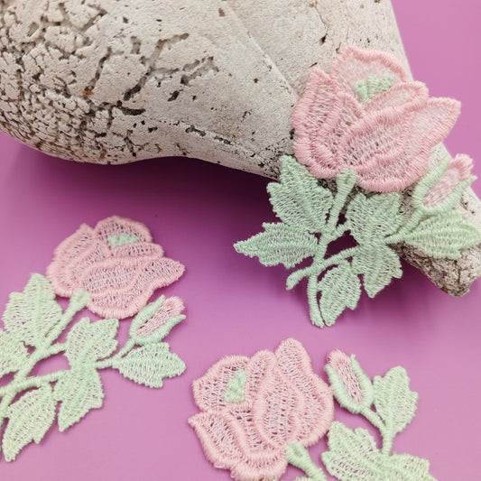 FLORAL VINTAGE appliques green pink flower Patches #272