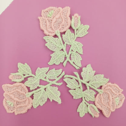 FLORAL VINTAGE appliques green pink flower Patches #272