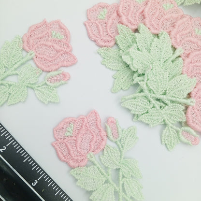 FLORAL VINTAGE appliques green pink flower Patches #272