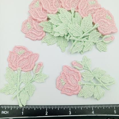 FLORAL VINTAGE appliques green pink flower Patches #272