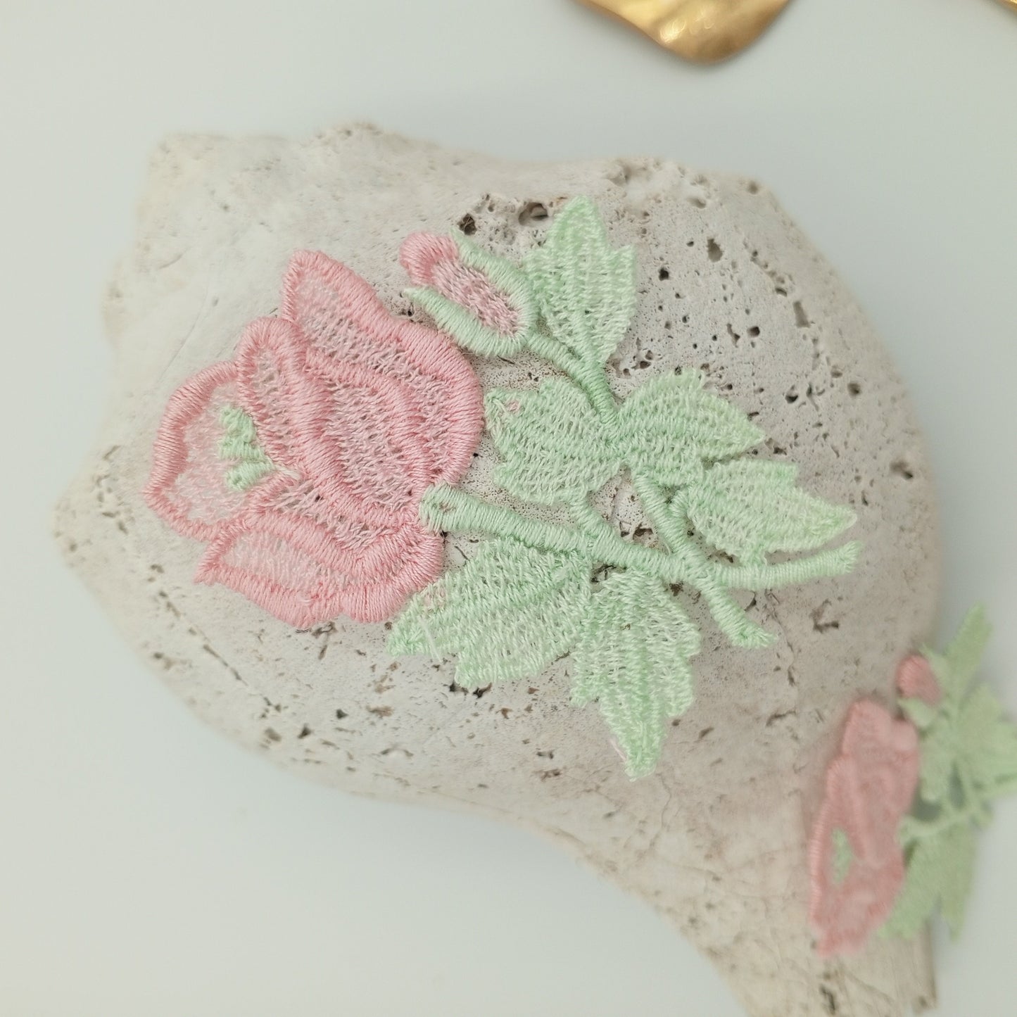 FLORAL VINTAGE appliques green pink flower Patches #272