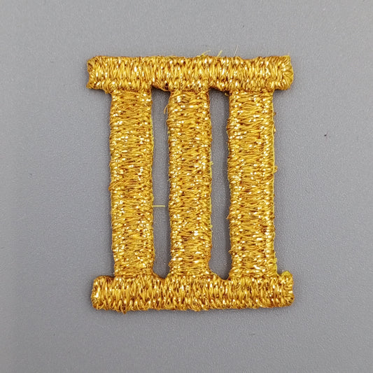 VINTAGE Badge Patches metallic gold Roman Numeral Three Embroidered Appliques #771