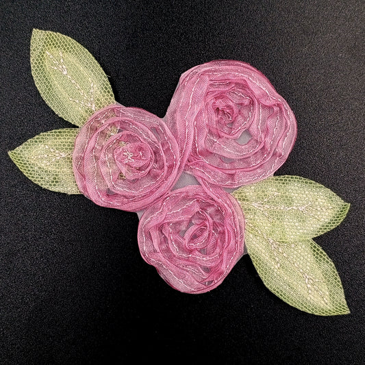 FLORAL VINTAGE appliques mauve grape sheer flower green silver Patches #281