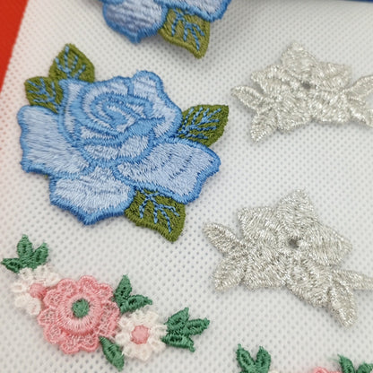 6 pieces FLORAL VINTAGE appliques white pink metallic silver blue flower Patches #125