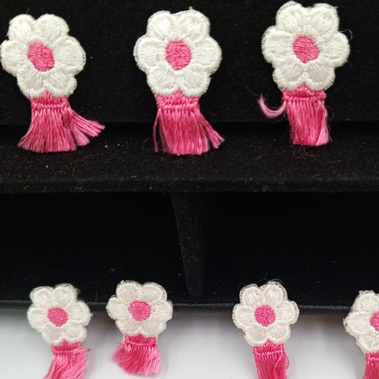 FLORAL VINTAGE applique pink fringe white flower iron on Patches #201