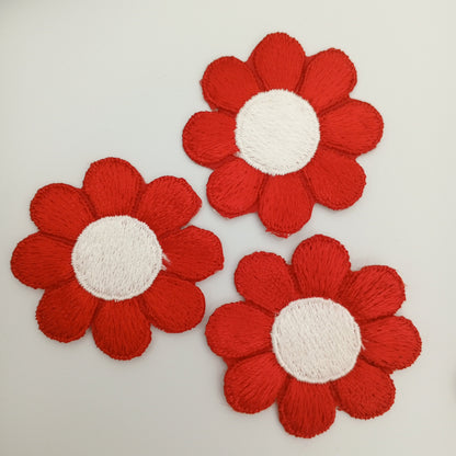 FLORAL VINTAGE appliques 2" white red flower Patches iron on #212
