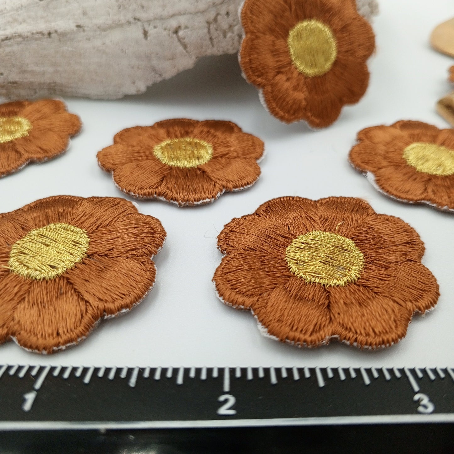 FLORAL VINTAGE appliques gold metallic brown flower Patches iron on #218