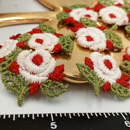 FLORAL VINTAGE applique Red Green Beige Flower Patches #228