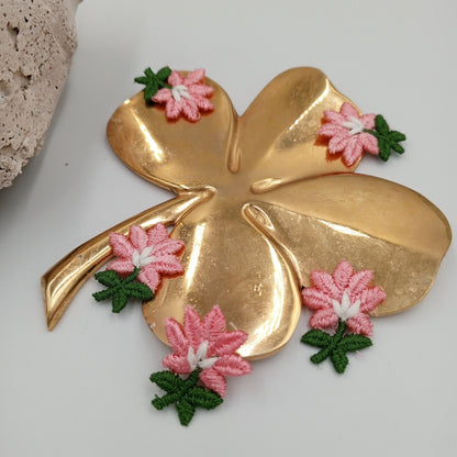 FLORAL VINTAGE appliques pink white flower Patches #241