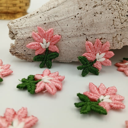 FLORAL VINTAGE appliques pink white flower Patches #241