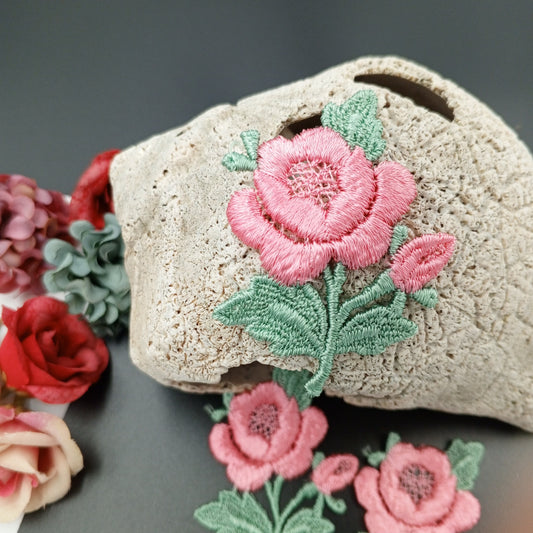 FLORAL VINTAGE appliques pink green flower Patches #251