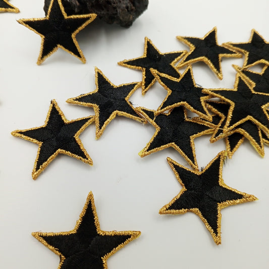 Iron on Metallic Gold Outline Black Stars patches Embroidered VINTAGE star badges Iron on Patches #621