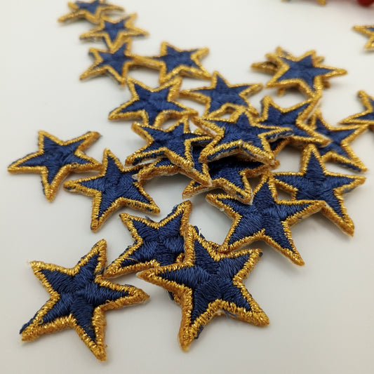 Iron on Metallic Gold Bordered Navy Blue Stars Patches VINTAGE Embroidered Iron on Applique Star Badge #622