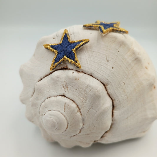 Iron on Metallic Gold Bordered Navy Blue Stars Patches VINTAGE Embroidered Iron on Applique Star Badge #622