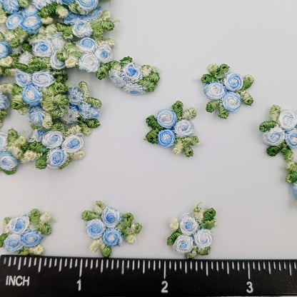 VINTAGE appliques cute white light blue flower embroidery Patches #311
