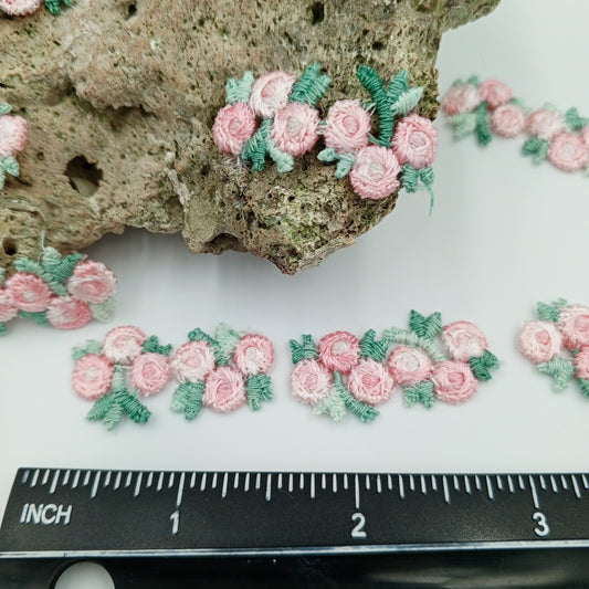 FLORAL VINTAGE appliques light green pink flower Patches #302