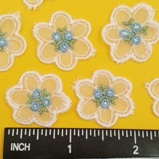 FLORAL VINTAGE appliques green blue white sheer flower Patches #278