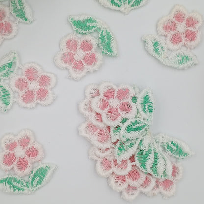 FLORAL VINTAGE appliques white pink flower Patches #274