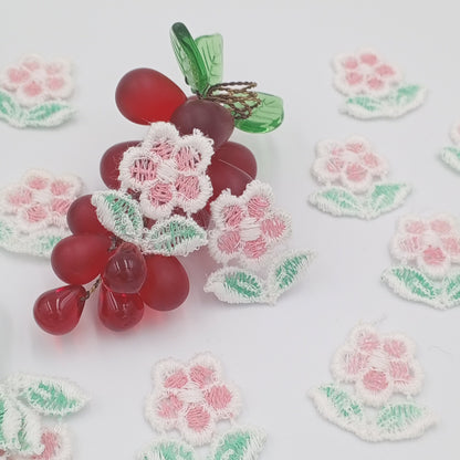 FLORAL VINTAGE appliques white pink flower Patches #274