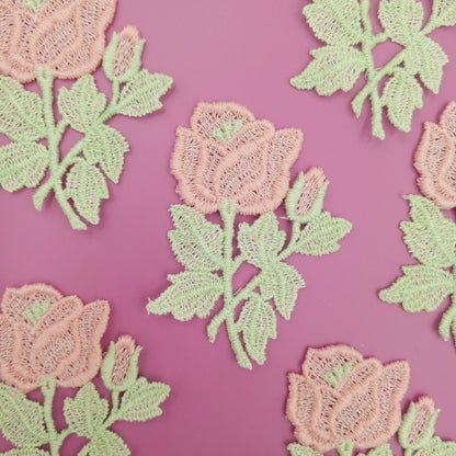 FLORAL VINTAGE appliques green pink flower Patches #272