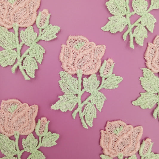 FLORAL VINTAGE appliques green pink flower Patches #272