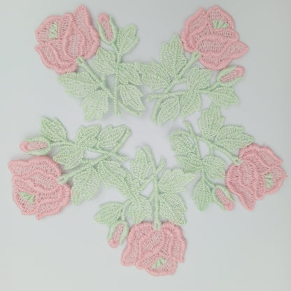 FLORAL VINTAGE appliques green pink flower Patches #272