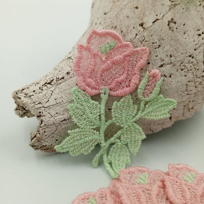 FLORAL VINTAGE appliques green pink flower Patches #272