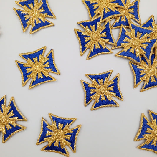 Majestic Royalty Star Patch Iron on Royal Blue Noble Star Metallic gold Applique VINTAGE Regal Stars Patches Motif Crest Star Embroidery#631