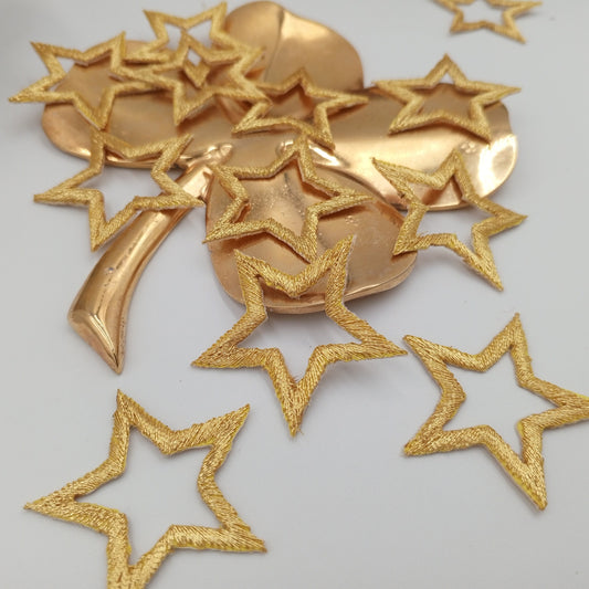 Iron on Metallic Gold Stars appliques Embroidered Star badge Gold Outline Iron on Patches #613