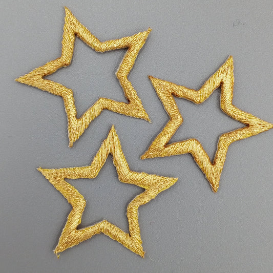 Iron on Metallic Gold Stars appliques Embroidered Star badge Gold Outline Iron on Patches #613