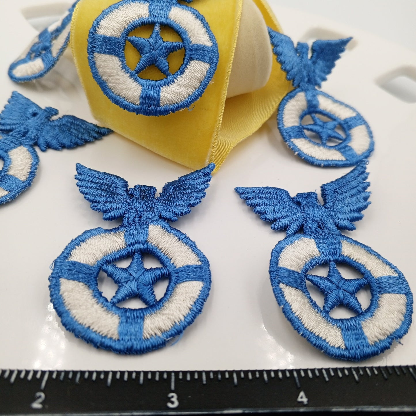 Classic Blue Eagle Vintage White Embroidered Applique Liberty Emblem Lifesaver Star Heraldic Uniform Patches Sewing Embellishments