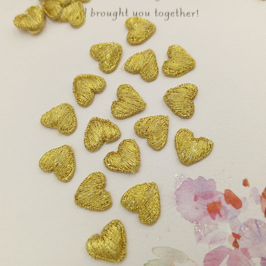 Cute little Metallic gold heart iron on  appliques VINTAGE Valentines hearts Patches #655
