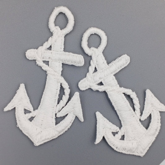 White Anchor Decorative Patch Nautical Embroidered Retro Vintage Classic Sailor Anchor Applique Motif Embroidery for Embellishments