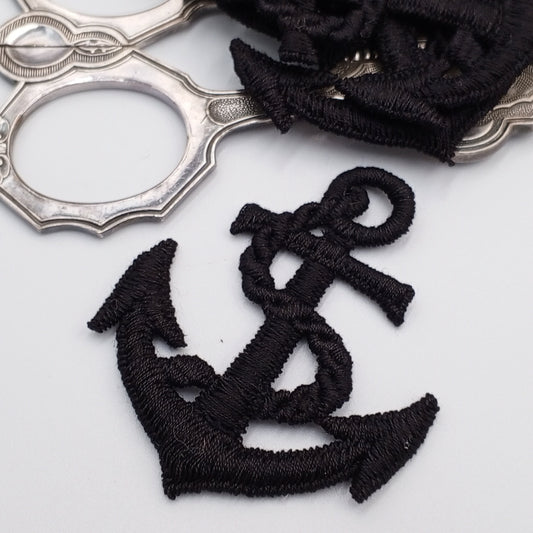 Black Anchor Decorative Patch Nautical Embroidered Retro Vintage Classic Sailor Anchor Applique Motif Embroidery for Embellishments