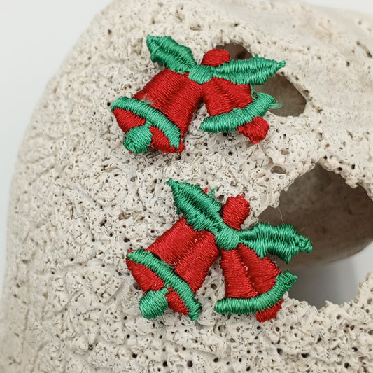 Jingle Bell Embroidered Vintage Applique Christmas Patches Green Red Bell Sewing Decorative Patch for Holidays #350