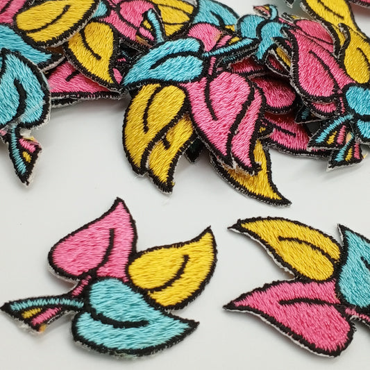 Colorful Leaf Patch Iron-on Appliques Hot Pink Turquoise Yellow Leaves Patches Embroidery Vintage Decorating Applique #331