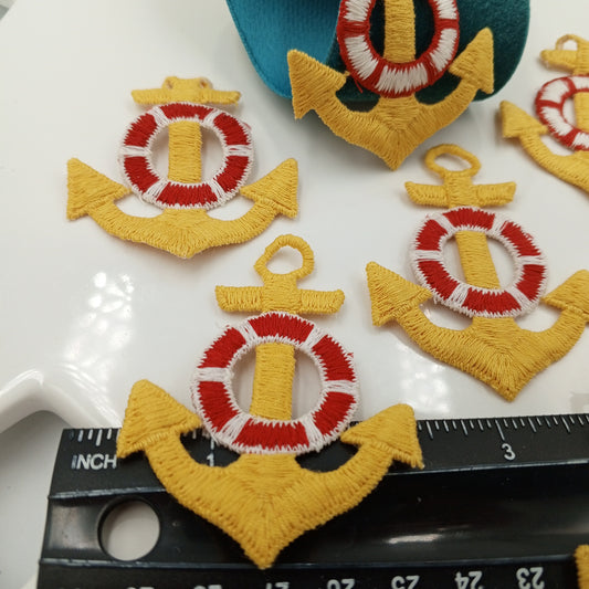 Yellow Anchor Red White Buoy Marine Decorative Patch Nautical Embroidered Retro Vintage Classic Sailor Anchor Applique Motif Embroidery