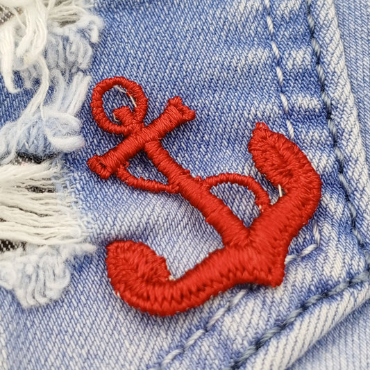 Red Anchor Decorative Patch Nautical Embroidered Retro Vintage Classic Sailor Anchor Applique Motif Embroidery for Embellishments