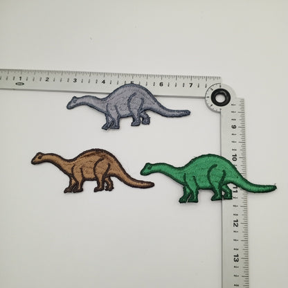 3pcs Brachiosaurus Dinosaur Iron-on Patches Cute Dino Kids Appliques Embroidered Dinosaur Patch Jurassic Green Brown Grey Dinosaurs #524