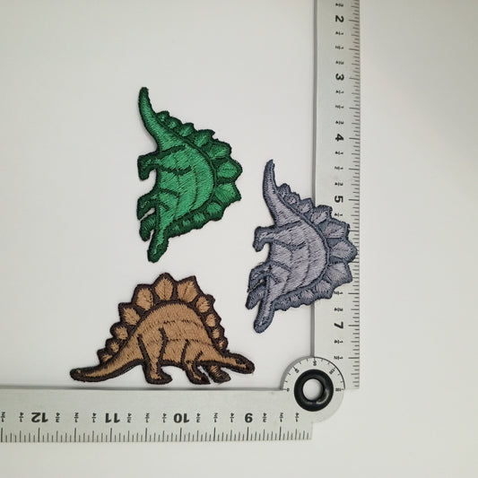 3pcs Stegosaurus Dinosaur Iron-on Patches Gray Green Brown Dinosaur Embroidered Patch Jurassic Kids Dino Patch Vintage Appliques 525
